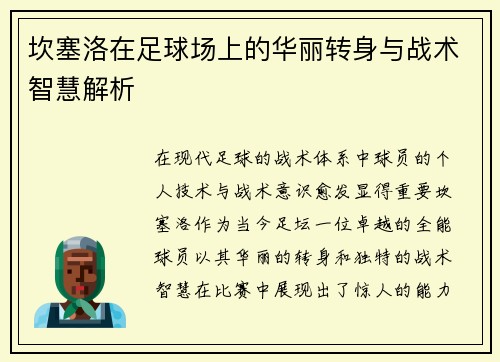 坎塞洛在足球场上的华丽转身与战术智慧解析